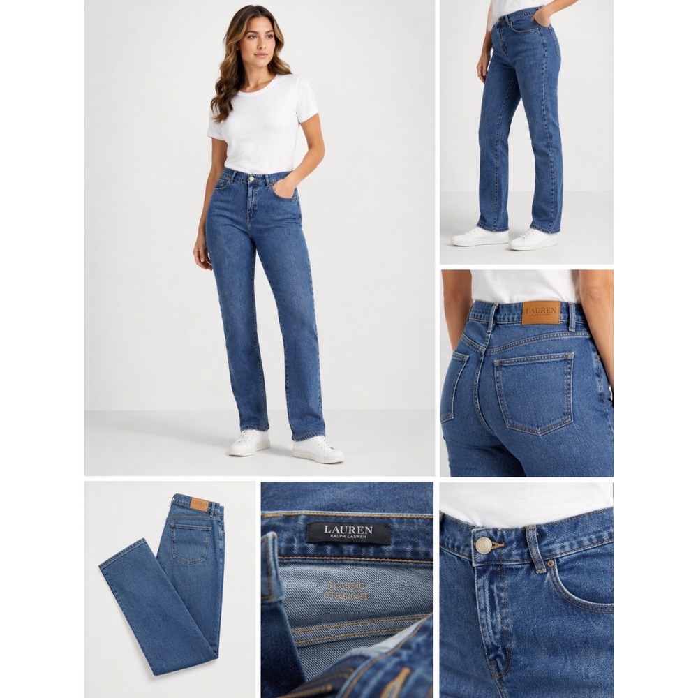 LRL Ralph Lauren NEW Stanton Classic Straight High Rise Blue Denim Jeans 16W NWT
